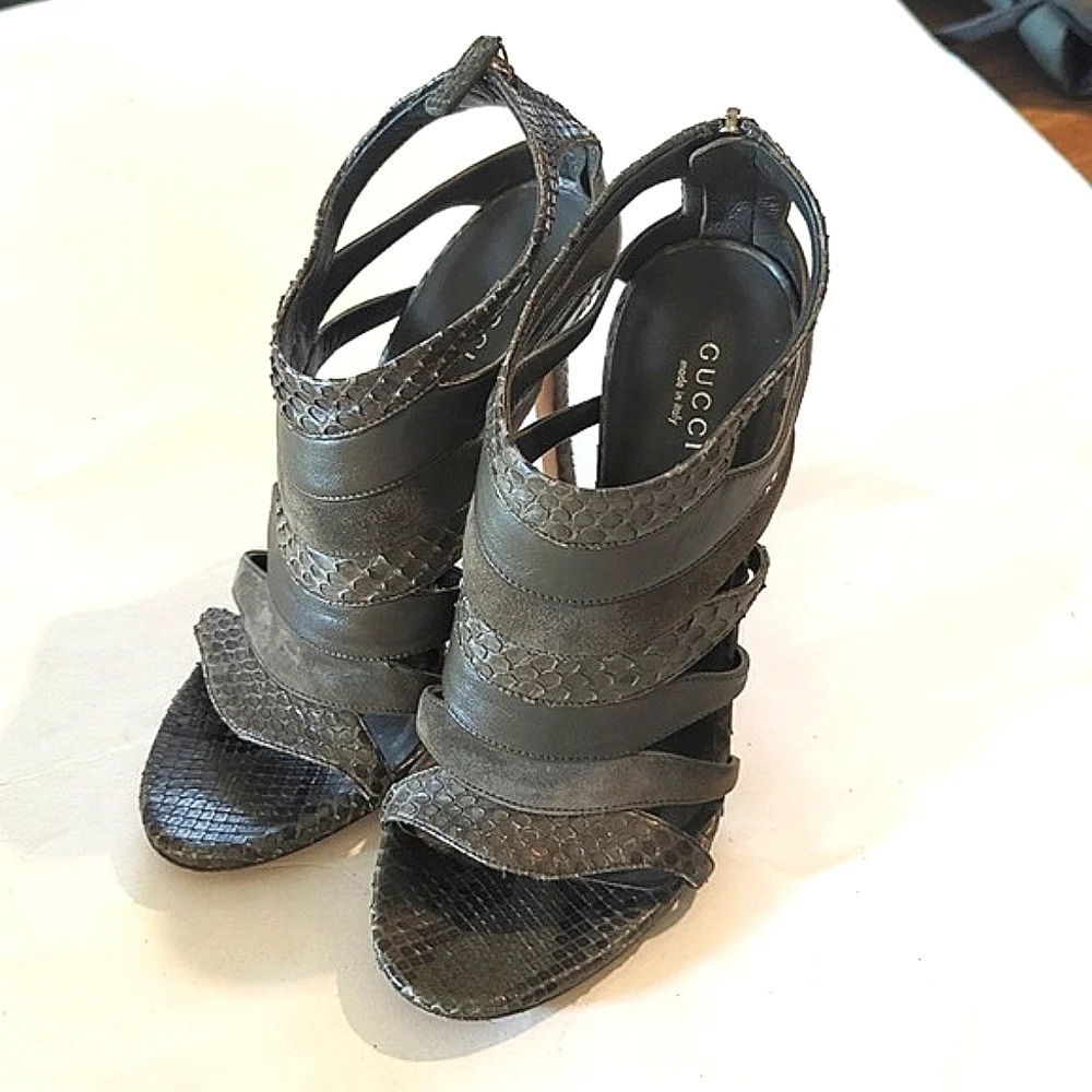 Gucci snakeskin leather suede heels size 7.5 - Picture 3 of 13